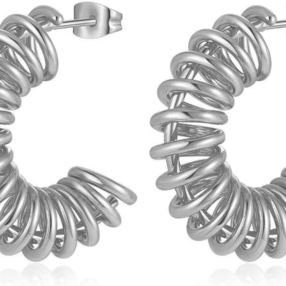 Silver 27mm Lightweight Open Twisted Hoop Earrings for Women, Hypoallergenic 14K